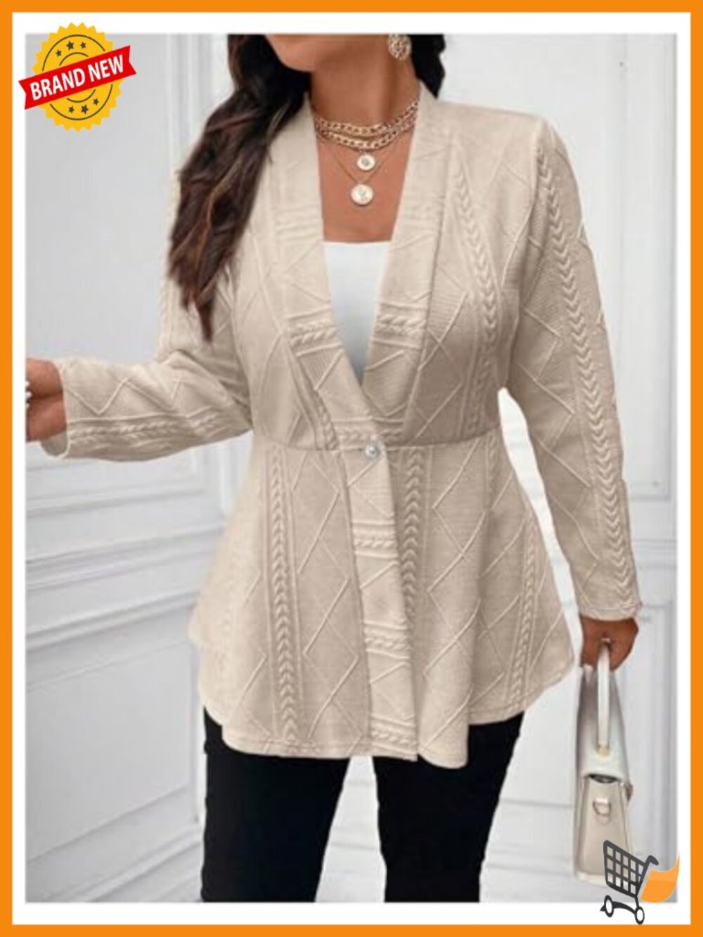 Plus Size Button Down Blazer Ruffle Hem Textured Jacket - Picture 2 of 6
